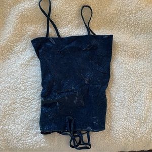 SHEIN Blue Sparkly Tie Back Top